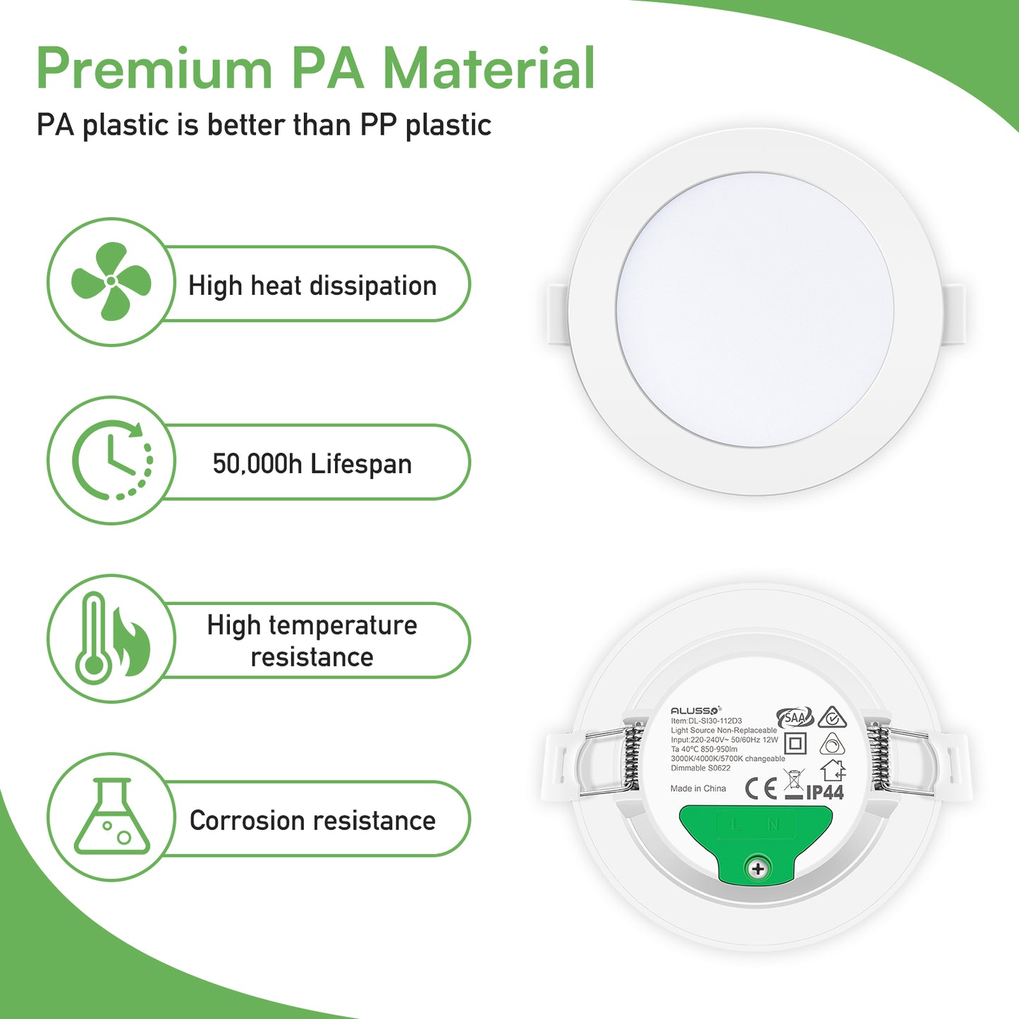 10W 12W 14W LED Downlights Tri-Color Changable Dimmable 70mm 90mm 120mm Cutout IP44, White Chrome Frame, 10 PACK