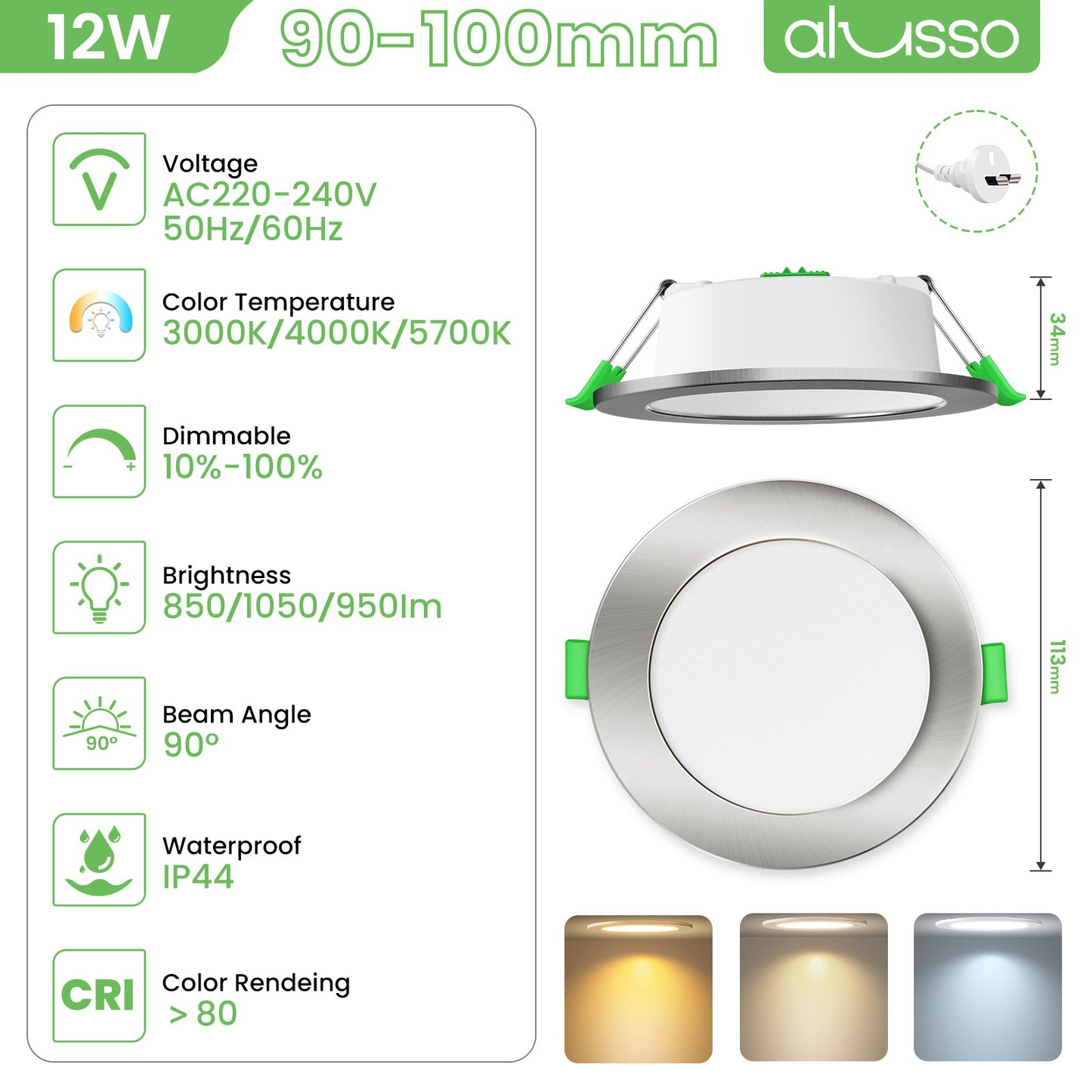 10W/12W/14W Led Downlight Kit 75/90/120mm CCT Dimmable Warm/Daylight/Cool White IP44 SAA Pack of 10