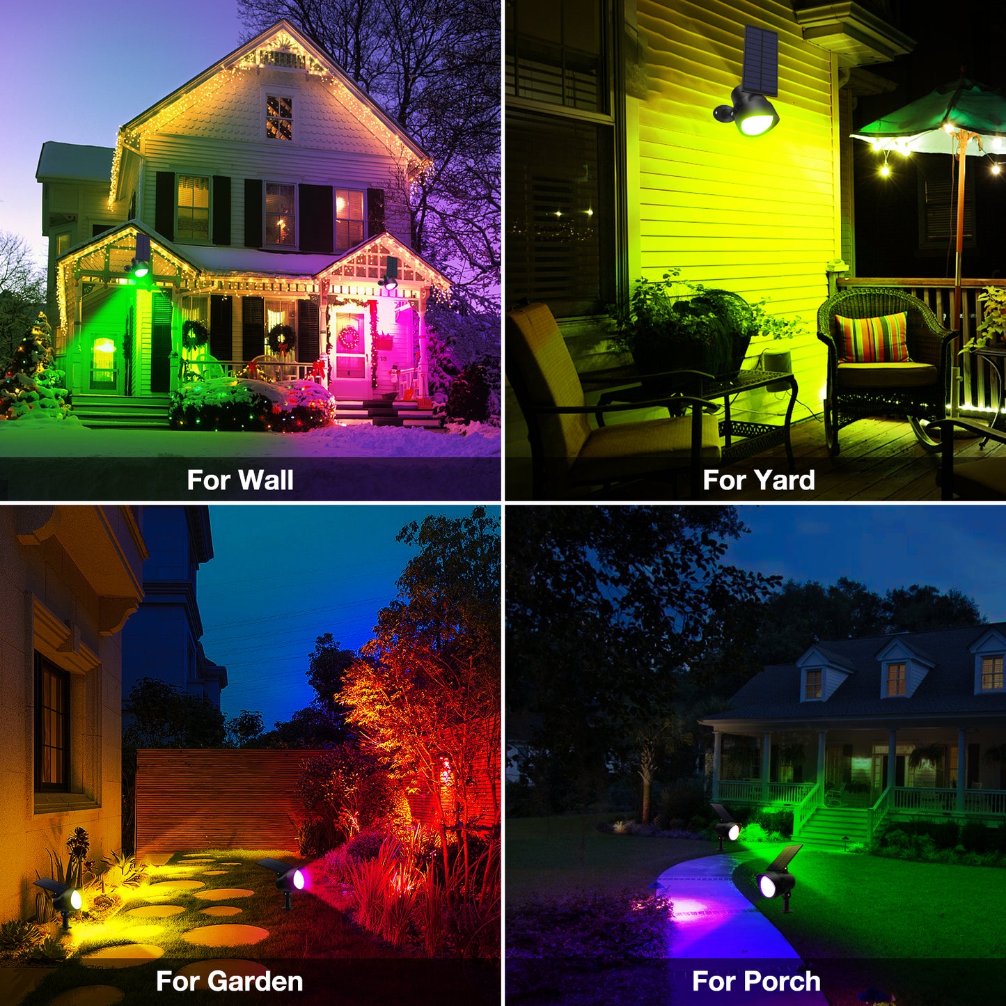 2 Pack RGB 19-LEDs Solar Landscape Spotlights Outdoor Wall Night Light IP65