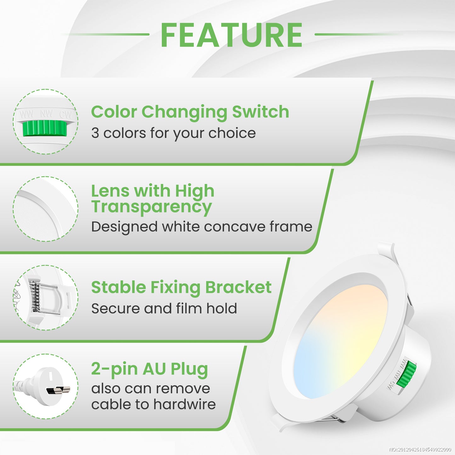 12W Concave LED Downlight 3000K-4000K-5700K Dimmable, 90-100mm Cutout, IP44 Spotlight for Bathroom Kitchen, 10 Pack