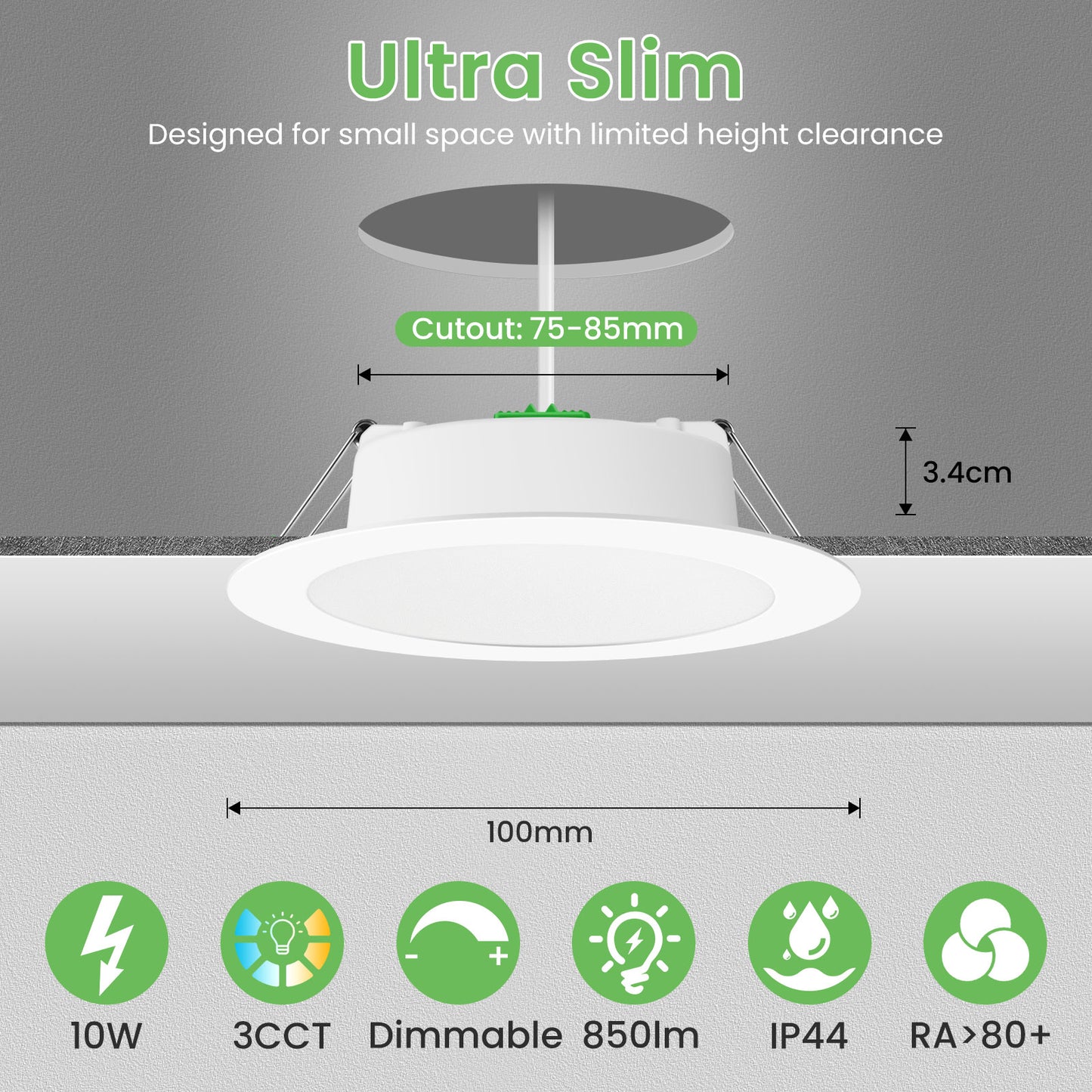 10W/12W Led Downlight Kit 75/90mm CCT Dimmable Warm/Daylight/Cool White IP44 SAA