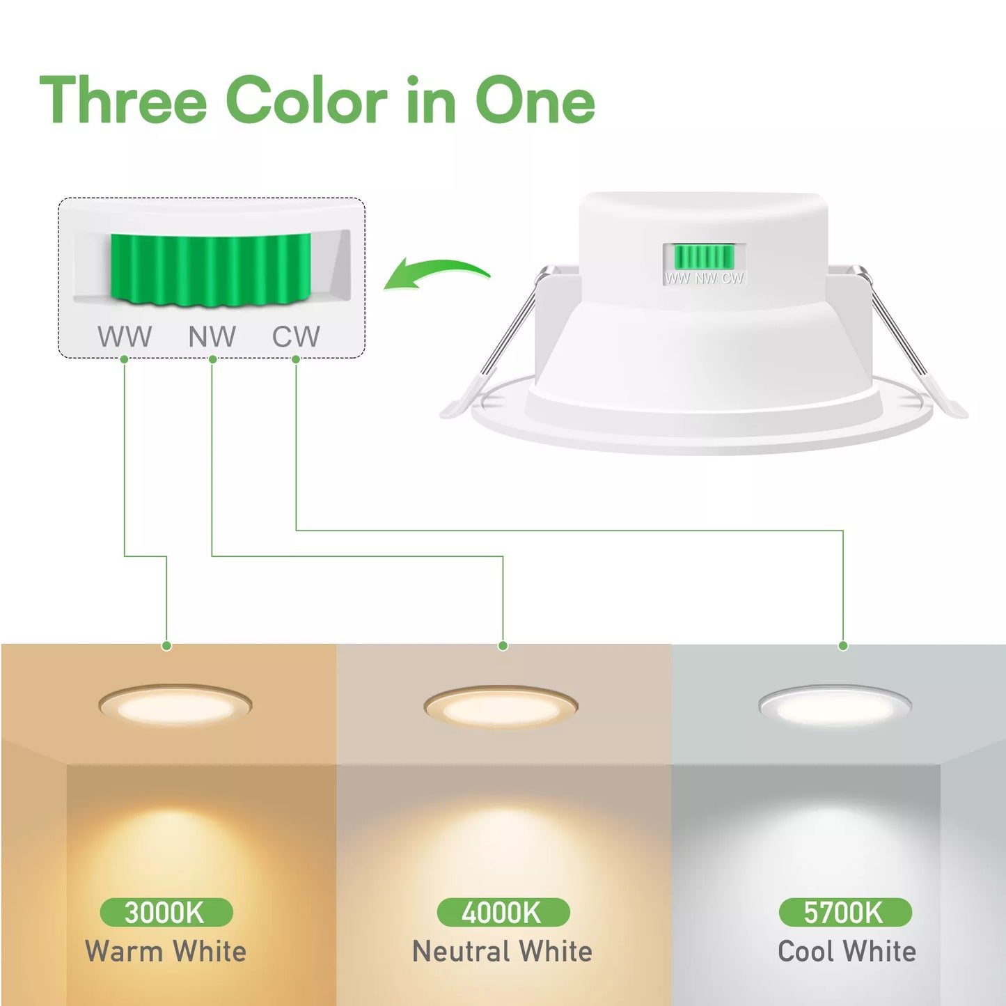 12W Concave LED Downlight 3000K-4000K-5700K Dimmable, 90-100mm Cutout, IP44 Spotlight for Bathroom Kitchen, 10 Pack