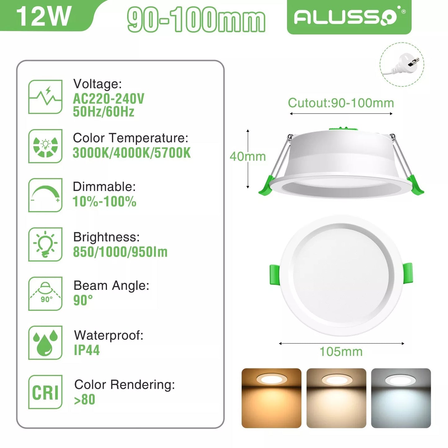 10W/12W Led Downlight Kit 75/90mm CCT Dimmable Warm/Daylight/Cool White IP44 SAA
