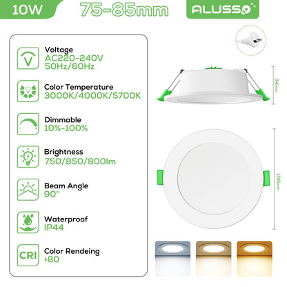 10W/12W Led Downlight Kit 75/90mm CCT Dimmable Warm/Daylight/Cool White IP44 SAA