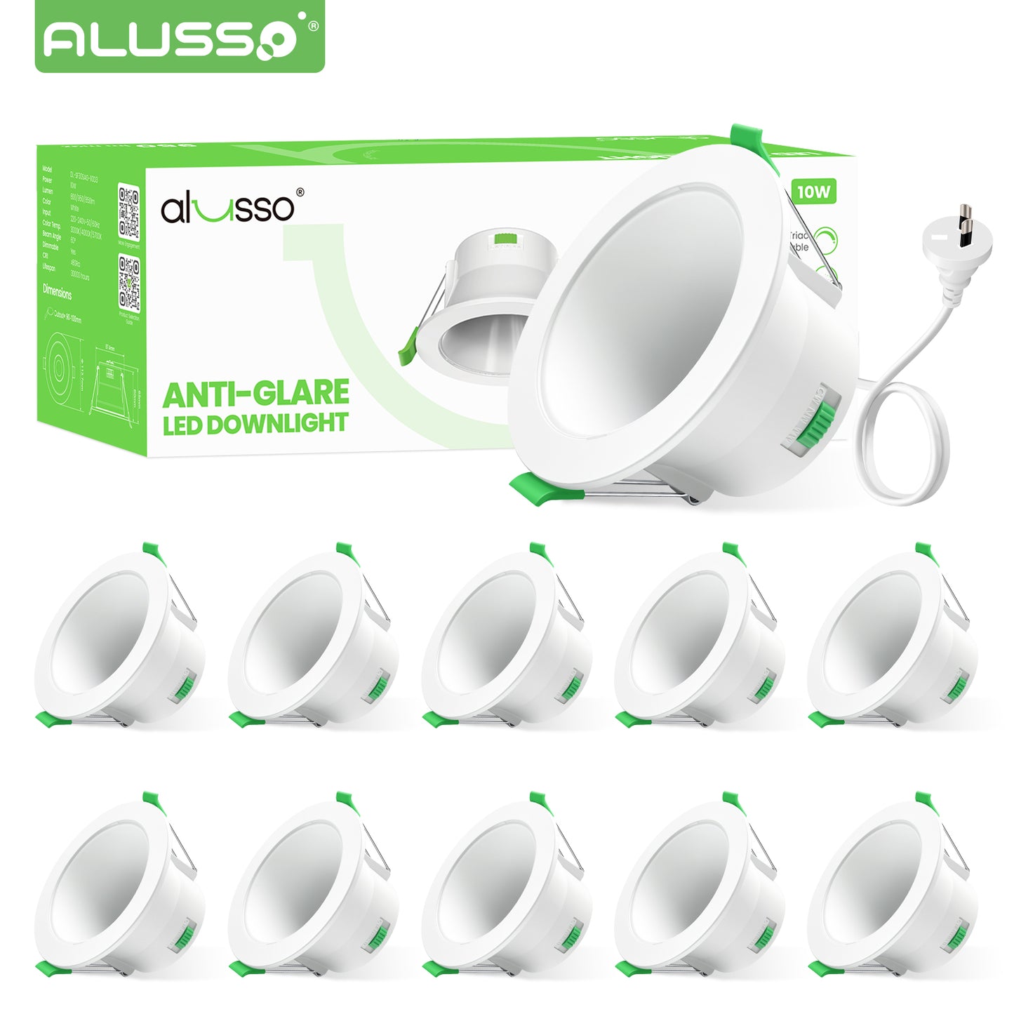 10X 10W 90-100mm Cutout LED Downlight 3CCT Dimmable Recessed Light with AU Plug