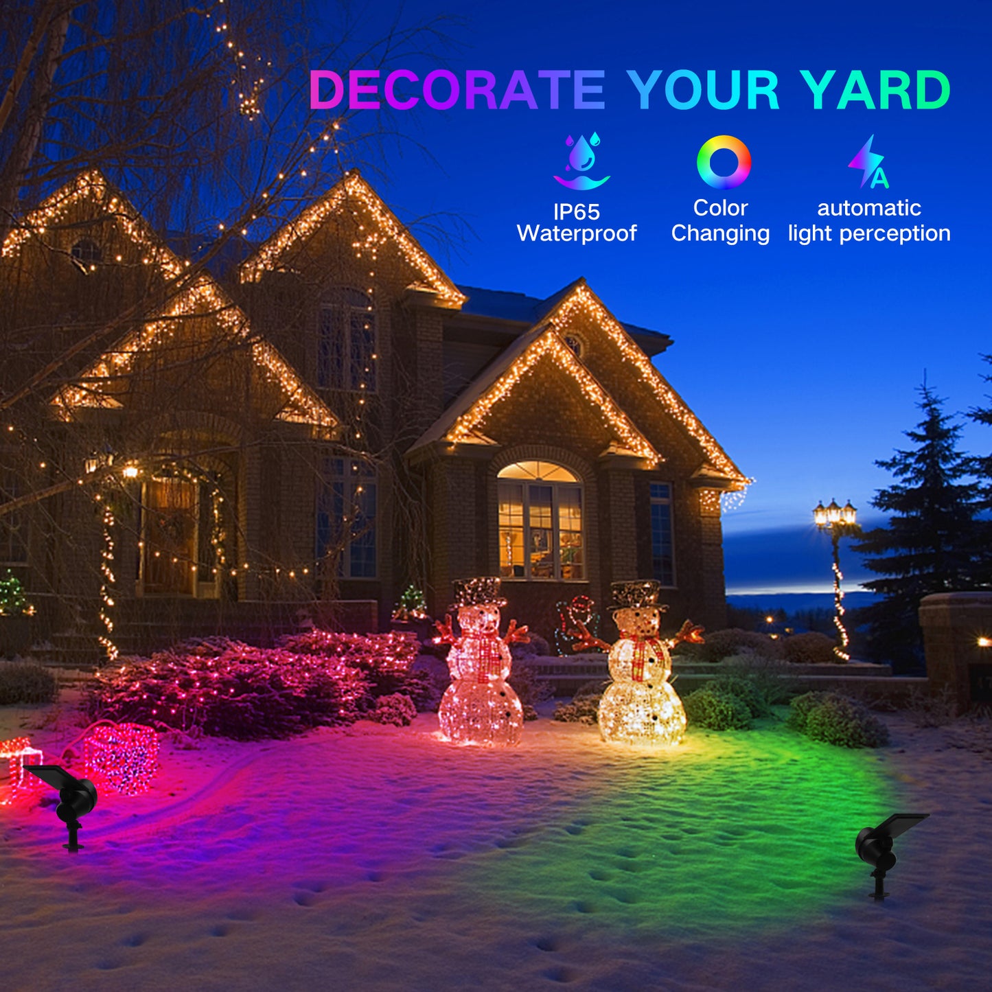 2 Pack RGB 19-LEDs Solar Landscape Spotlights Outdoor Wall Night Light IP65