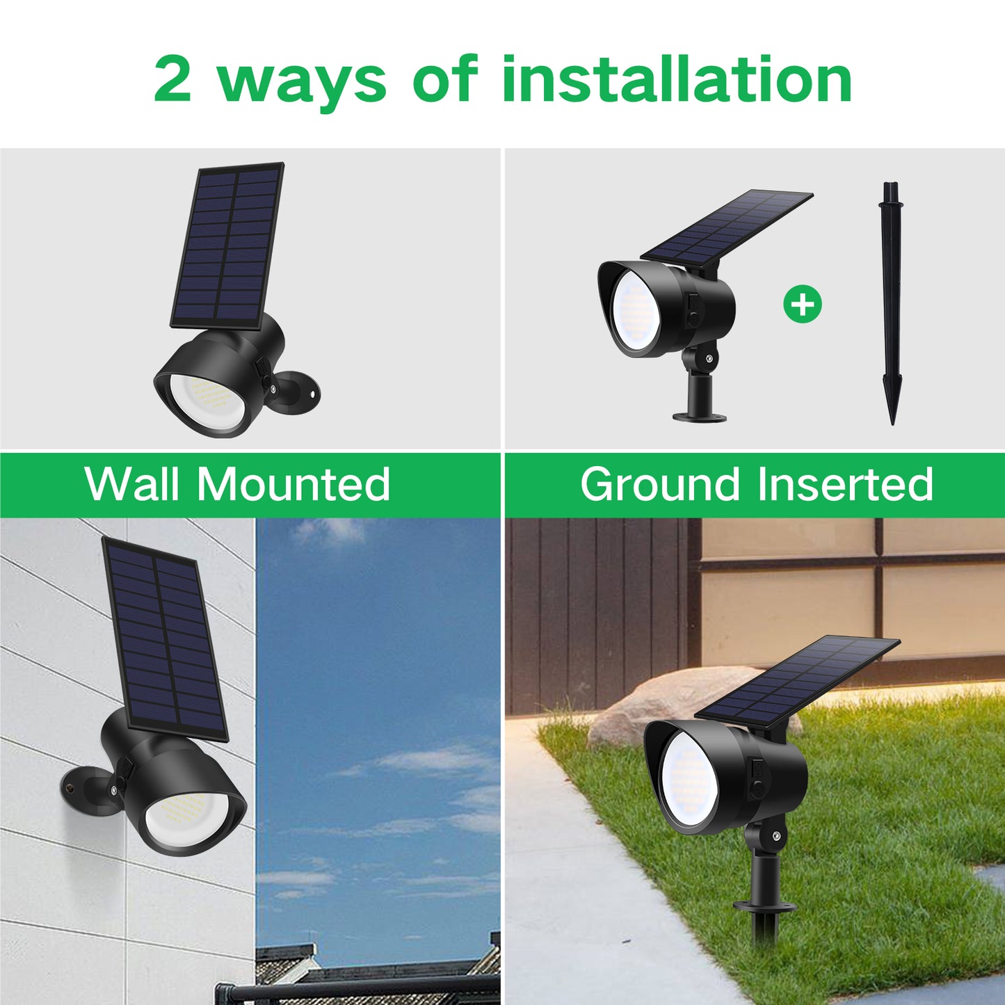 2 Pack RGB 19-LEDs Solar Landscape Spotlights Outdoor Wall Night Light IP65