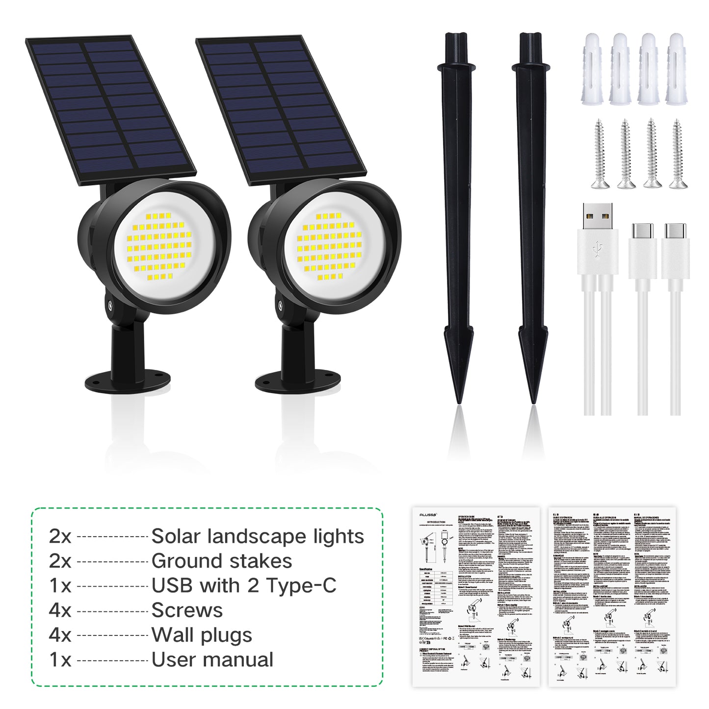 2 Pack 3CCT+DIM 54-LEDs Solar Landscape Spotlights Outdoor Wall Night Light IP65