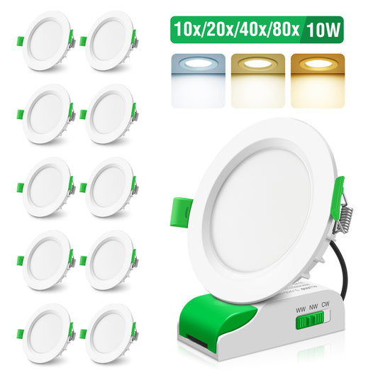 Concave Face White 10W LED Downlight 3CCT Dimmable, Cutout 85-95mm, 10 Pack