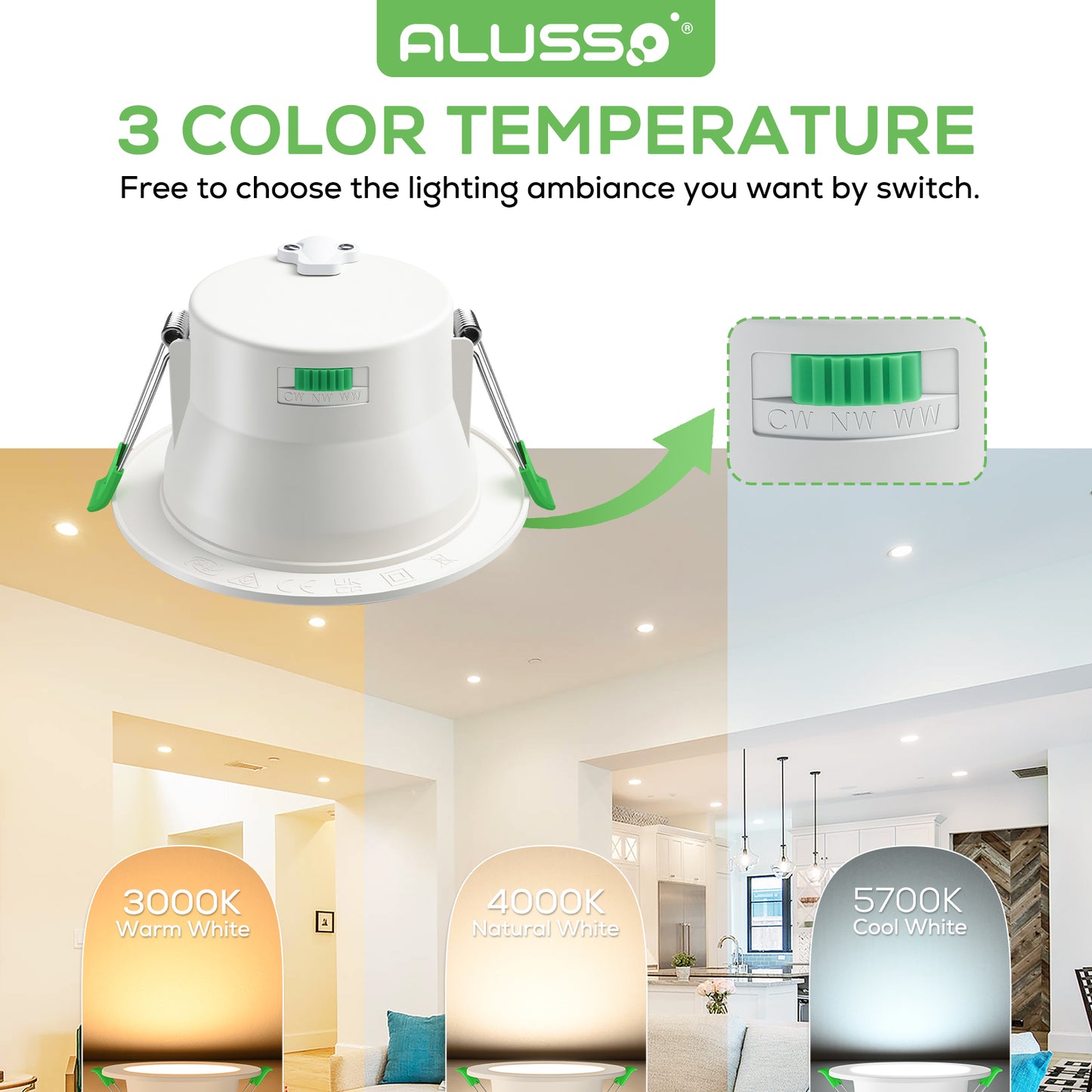 10X 10W 90-100mm Cutout LED Downlight 3CCT Dimmable Recessed Light with AU Plug