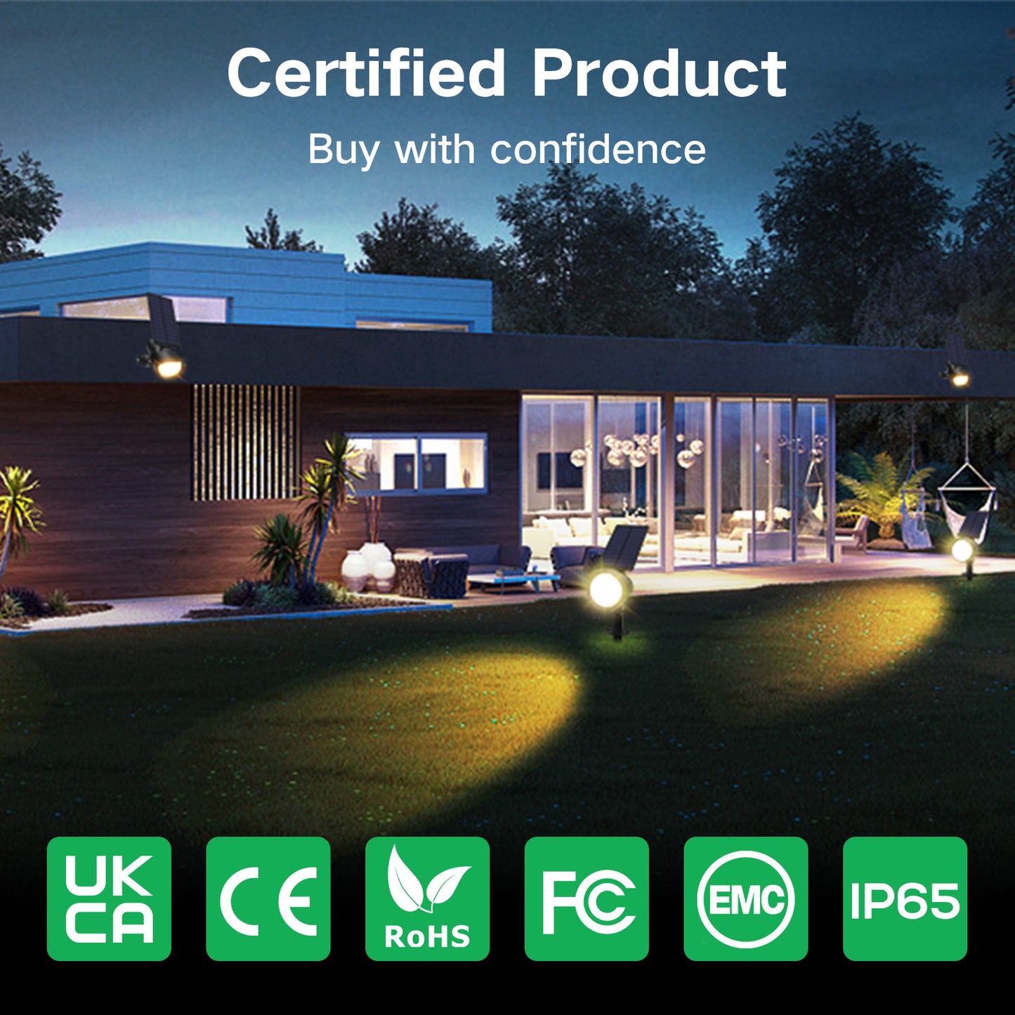 2 Pack 3CCT+DIM 54-LEDs Solar Landscape Spotlights Outdoor Wall Night Light IP65