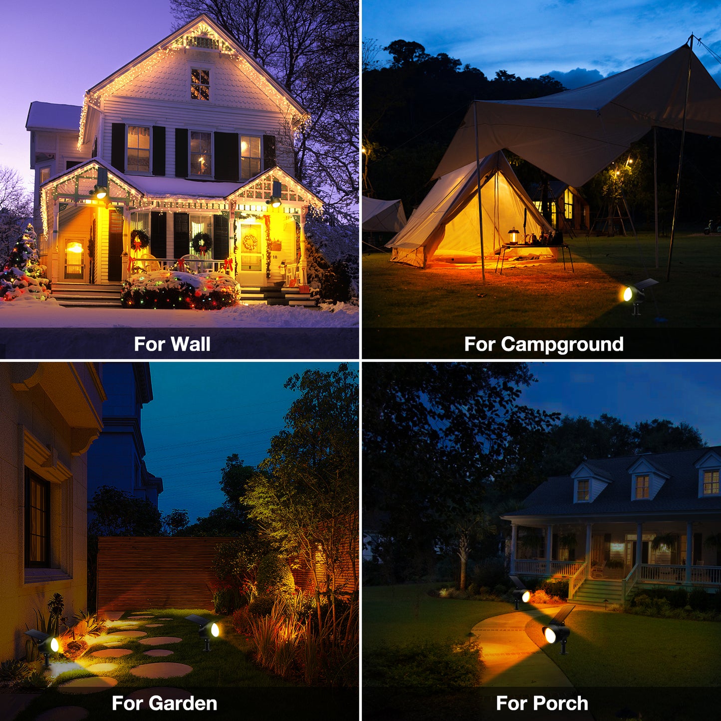2 Pack 3CCT+DIM 54-LEDs Solar Landscape Spotlights Outdoor Wall Night Light IP65