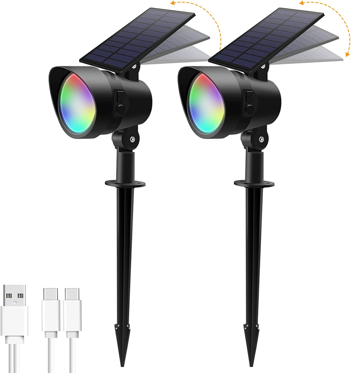 2 Pack RGB 19-LEDs Solar Landscape Spotlights Outdoor Wall Night Light IP65