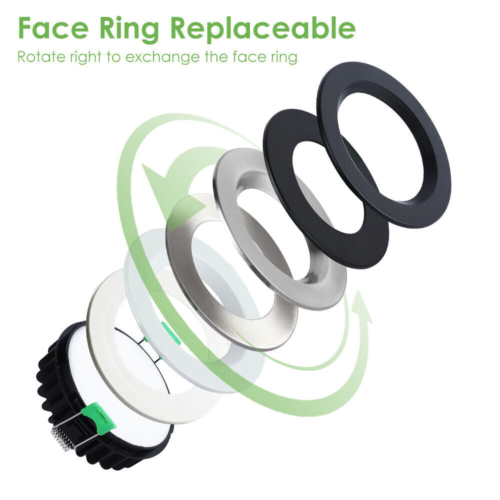 White Black Nickel 12W LED Downlight 3CCT Dimmable, Cutout 90-100mm Flat Face, 10 Pack