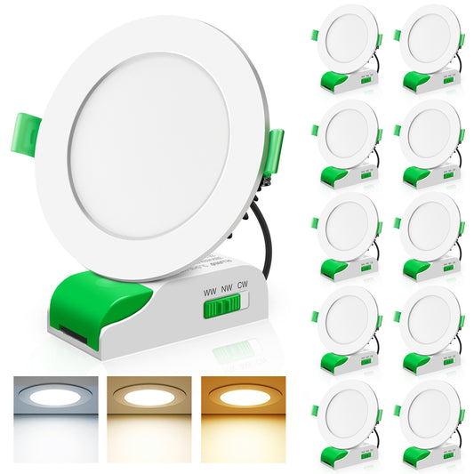White Black Nickel 12W LED Downlight 3CCT Dimmable, Cutout 90-100mm Flat Face, 10 Pack