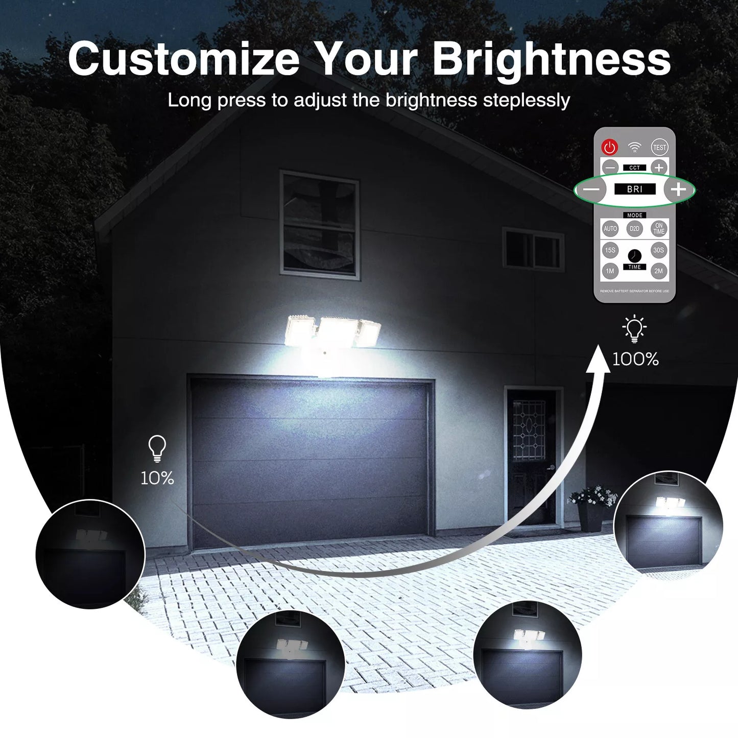 2400lm 3 Heads LED Security Outdoor Lights 30W Black IP65 Flood Lamp