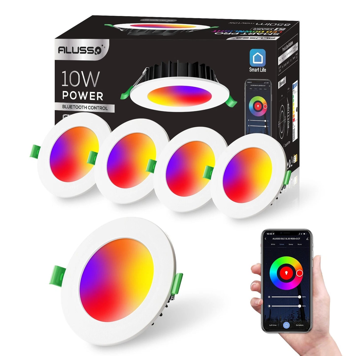 4X 10W Bluetooth Smart RGB CCT LED Downlight Dimmable Google Home Alexa