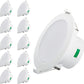 12W LED Downlights Tri-Color Changable Dimmable 90mm Cutout IP44,  White Frame, 10 PACK