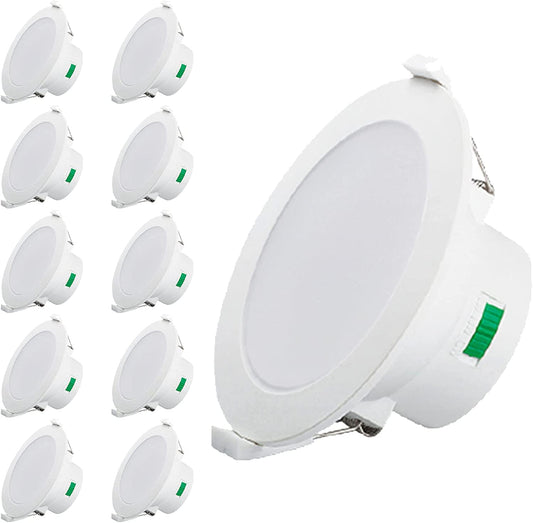 12W LED Downlights Tri-Color Changable Dimmable 90mm Cutout IP44,  White Frame, 10 PACK