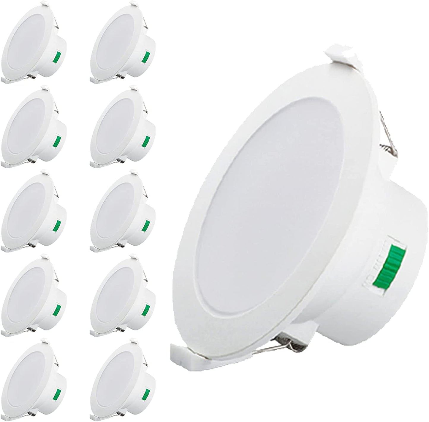 10W 12W 14W LED Downlights Tri-Color Changable Dimmable 70mm 90mm 120mm Cutout IP44,  White Chrome Frame, 10 PACK