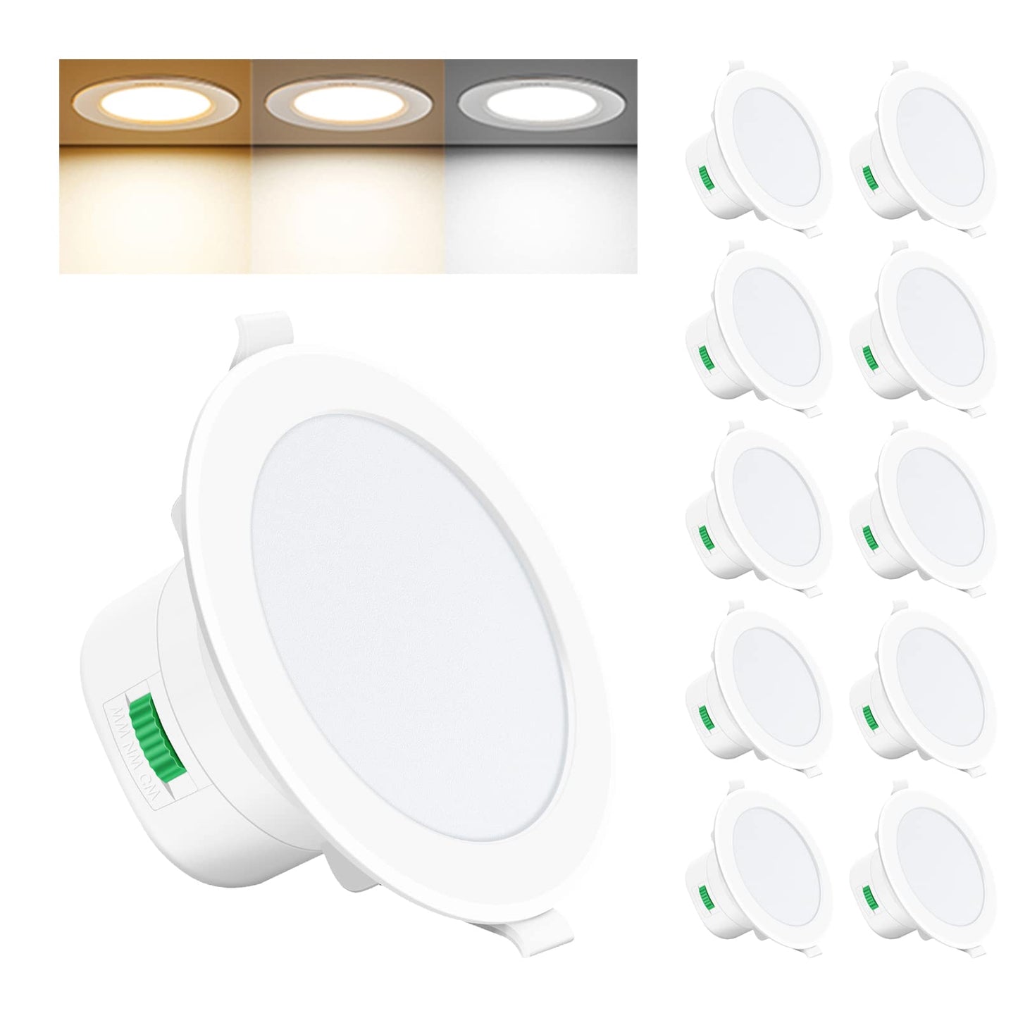 10 Pack 10W/12W/13W LED Recessed Downlight 3CCT Dimmable 90mm IP44 White Nickel Frame