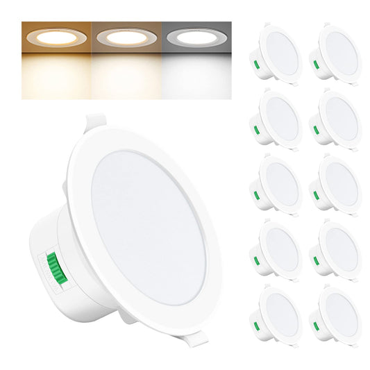 10 Pack 10W/12W/13W LED Recessed Downlight 3CCT Dimmable 90mm IP44 White Nickel Frame