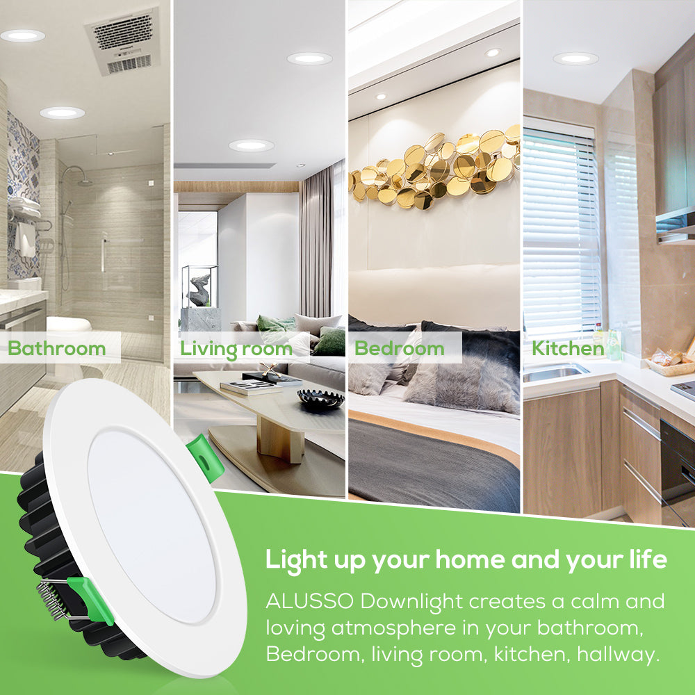 Flat / Concave 10W LED Downlight 3CCT Dimmable, Cutout 70-80mm, White & Black & Nickel Face, 10 Pack