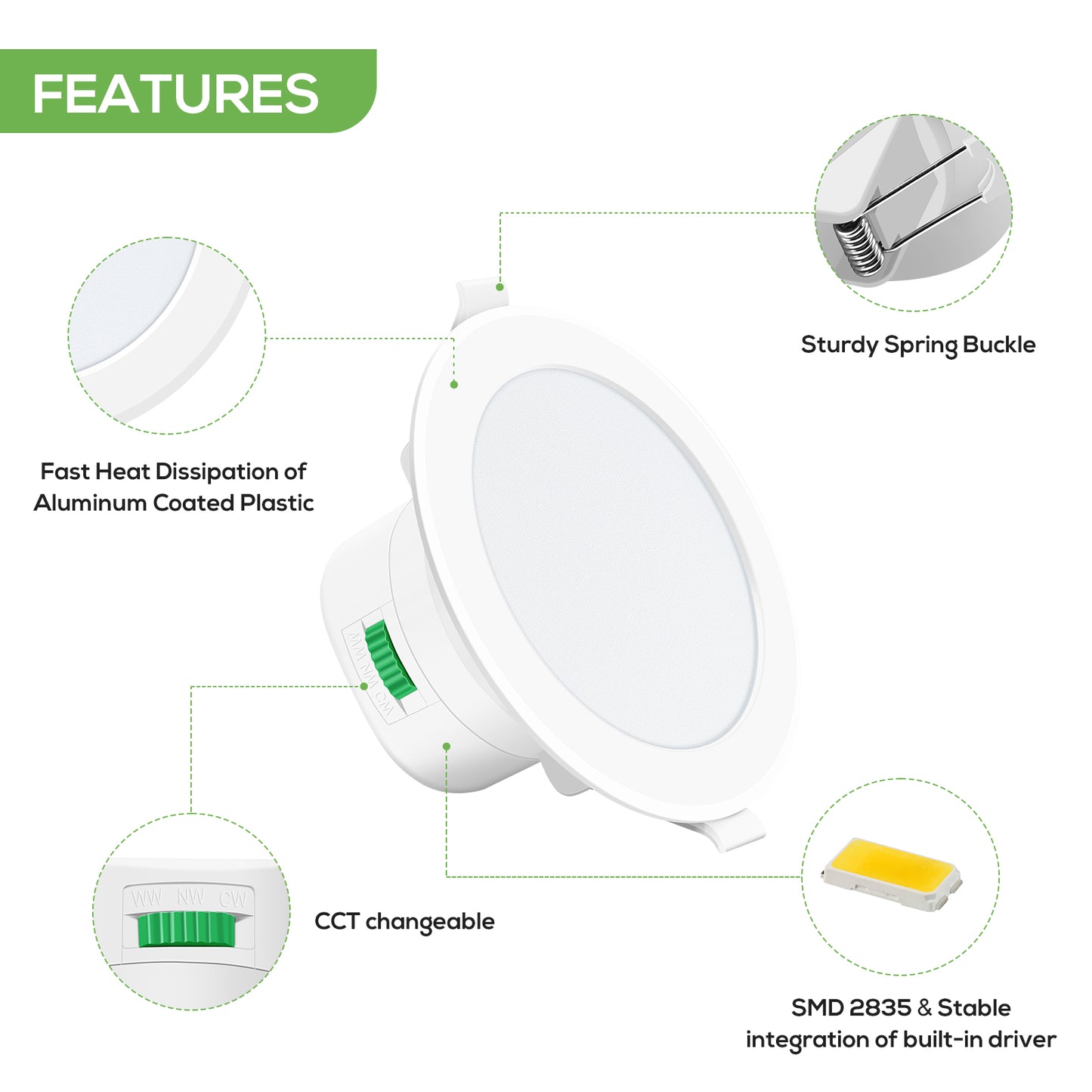 10 Pack 10W/12W/13W LED Recessed Downlight 3CCT Dimmable 90mm IP44 White Nickel Frame