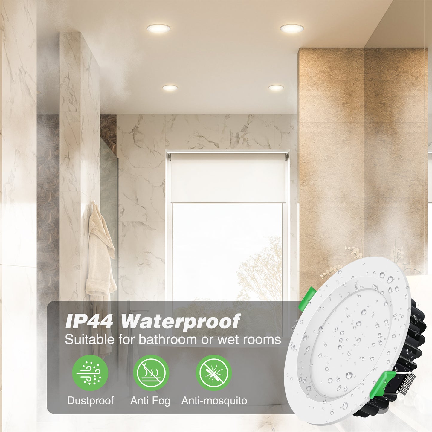 White Black Nickel 12W LED Downlight 3CCT Dimmable, Cutout 90-100mm Flat Face, 10 Pack
