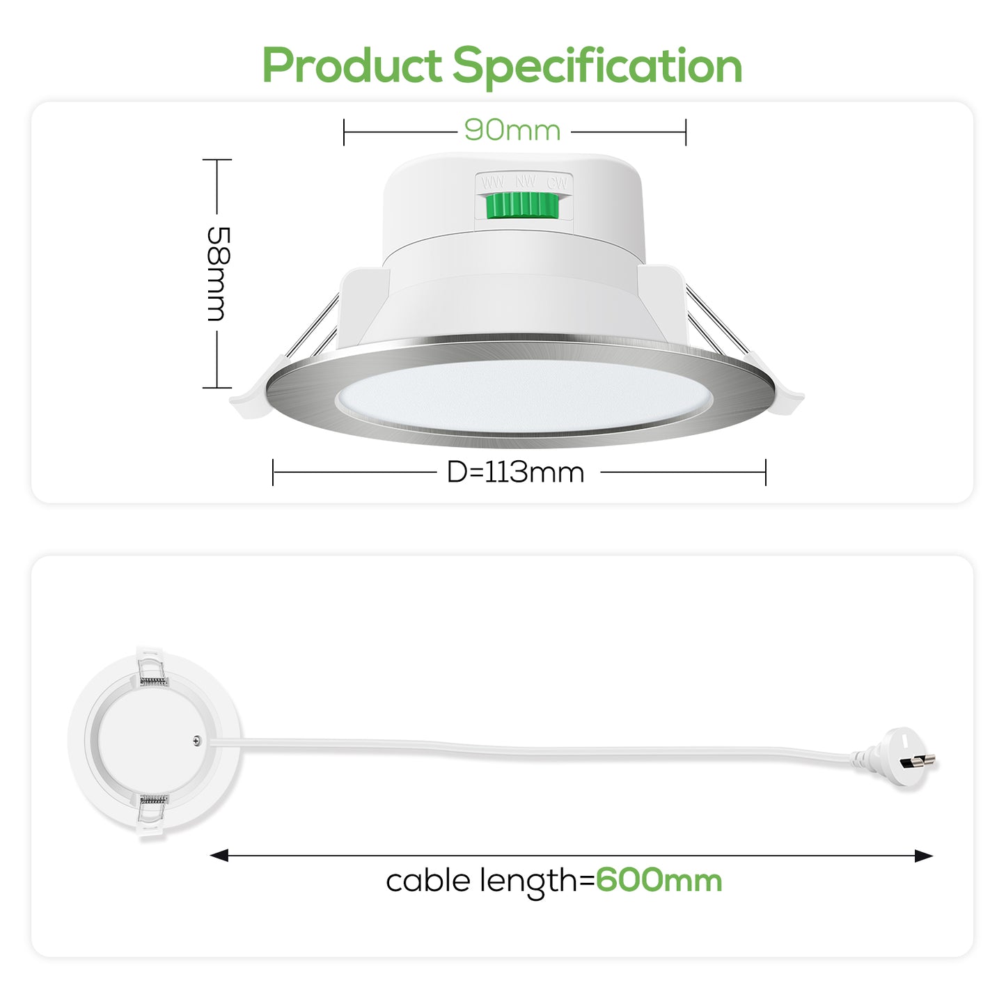 12W 13W LED Recessed Downlight 3CCT Dimmable 90mm IP44 Satin Chrome 10 Pack