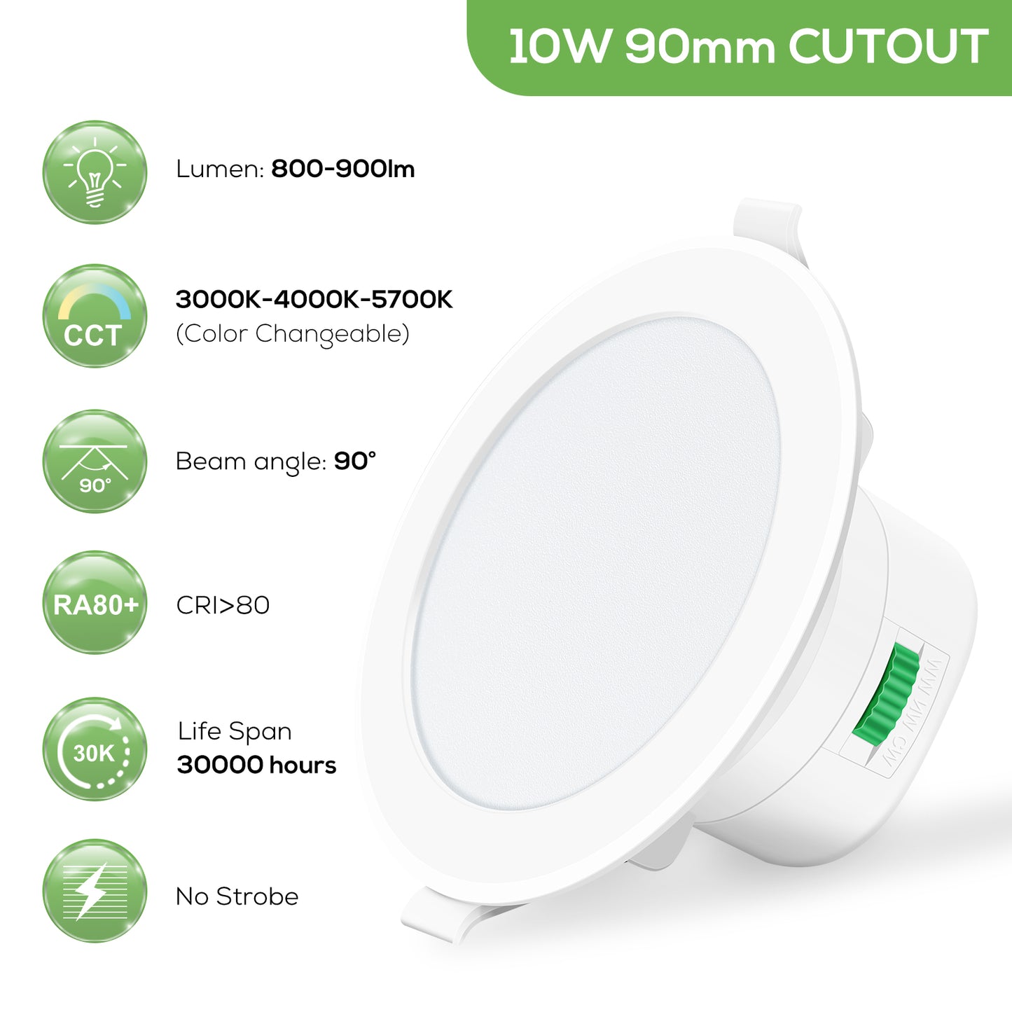10 Pack 10W/12W/13W LED Recessed Downlight 3CCT Dimmable 90mm IP44 White Nickel Frame