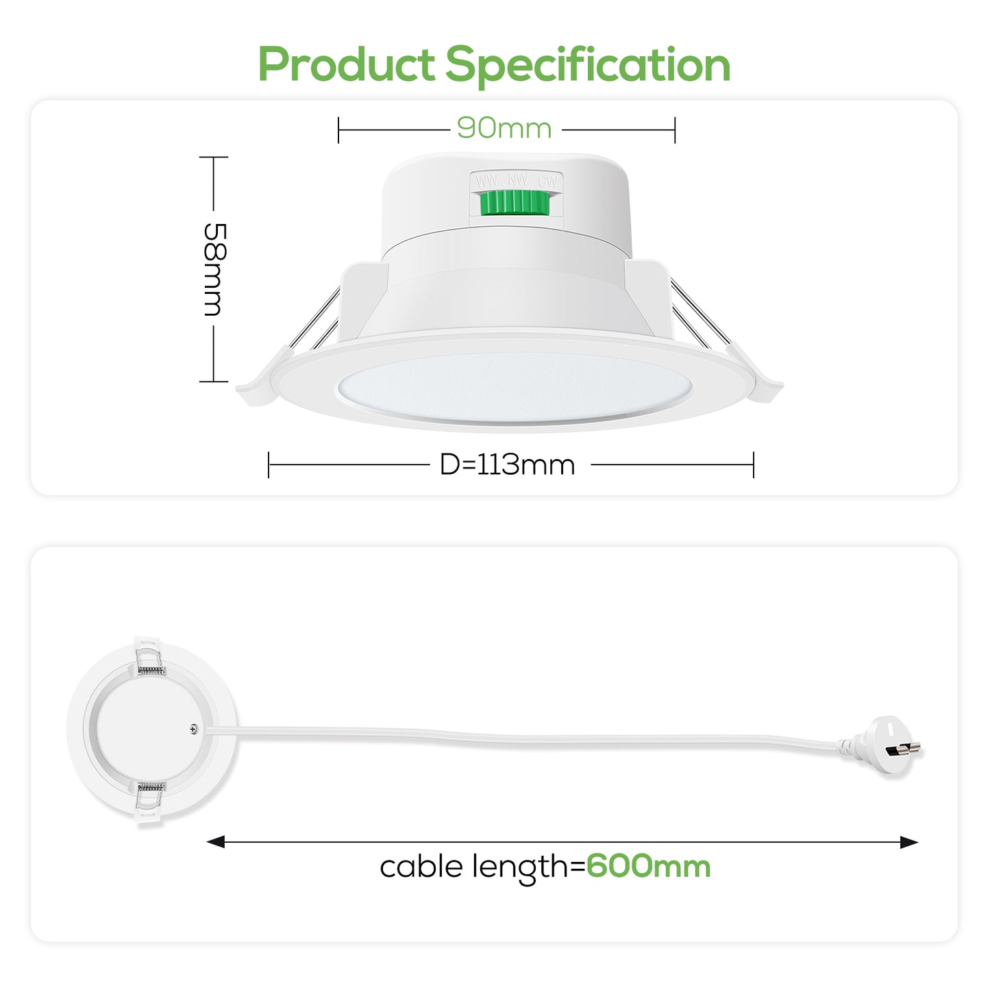 10 Pack 10W/12W/13W LED Recessed Downlight 3CCT Dimmable 90mm IP44 White Nickel Frame