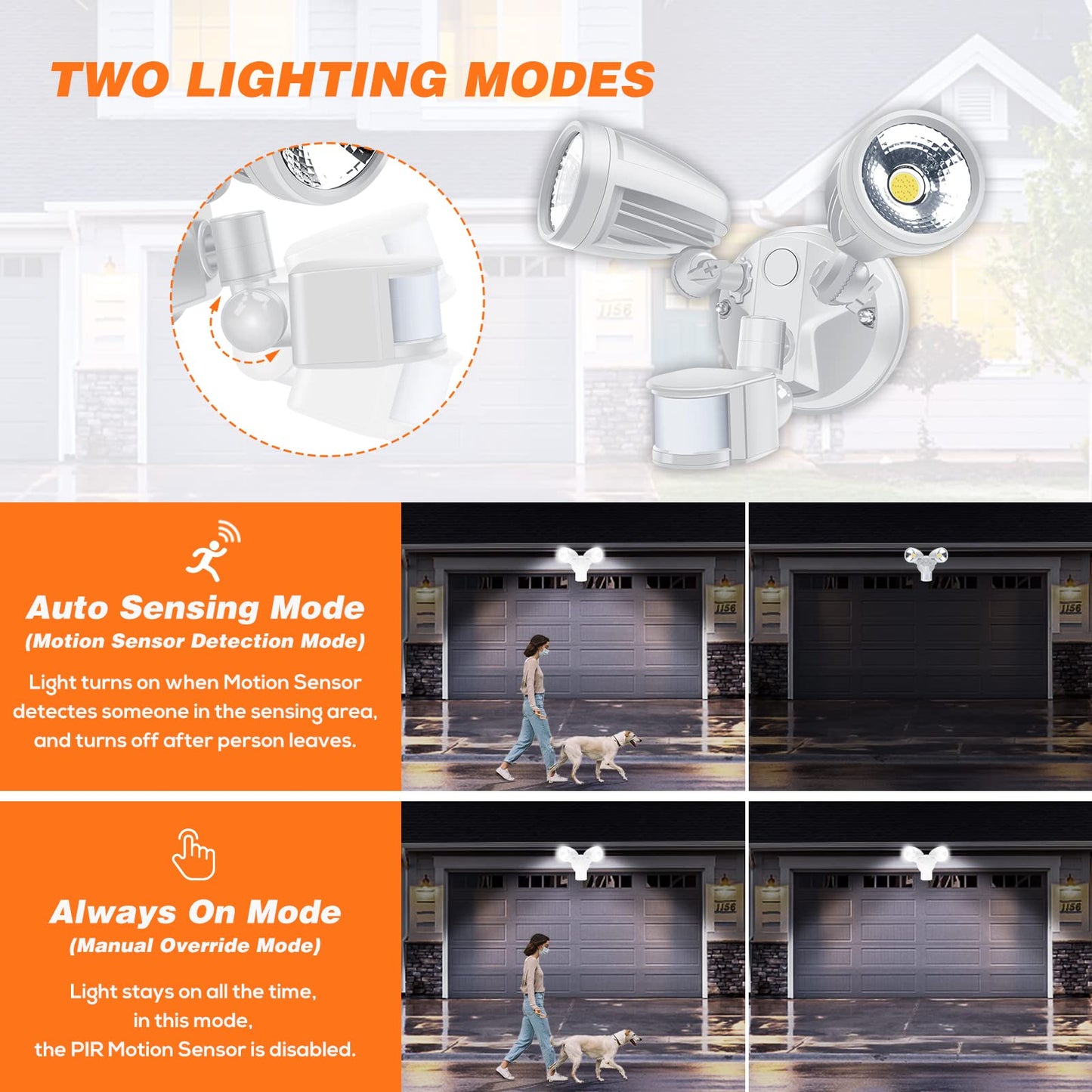 30W LED Outdoor Security Light with Motion Sensor 3CCT IP54 Waterproof White
